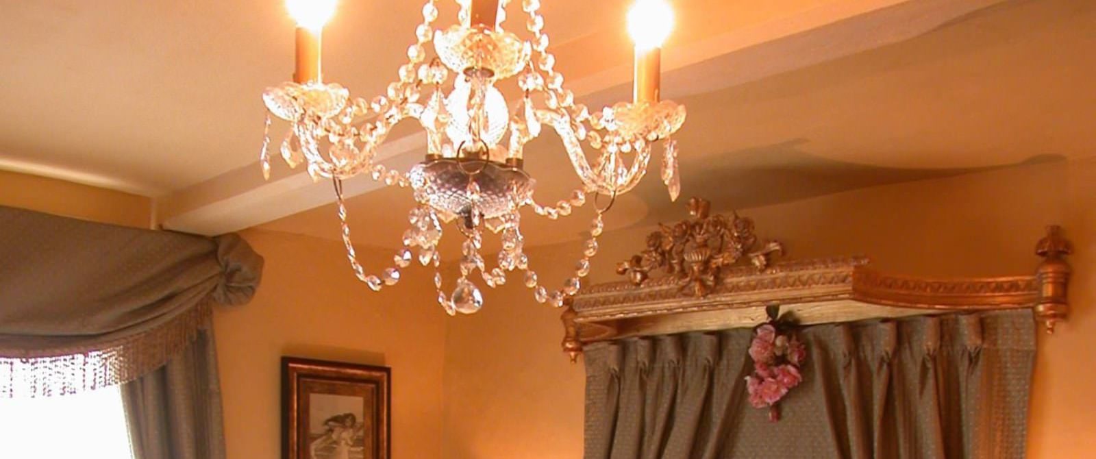 Close up view of crystal chandelier